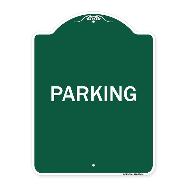 Designer Series Sign-Parking, Green & White Aluminum Architectural Sign, 18" x 24", GW-1824-23478